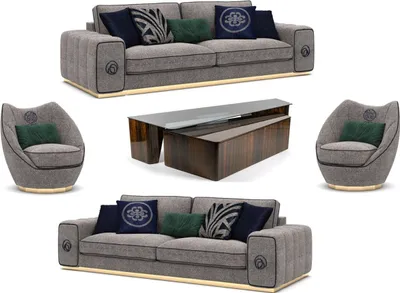 Produktbild von Casa Padrino Luxus Wohnzimmer Set Grau / Braun - 2 Sofas & 2 Sessel & 1 Couchtisch Set - Edle Wohnzimmermöbel - Luxus Möbel