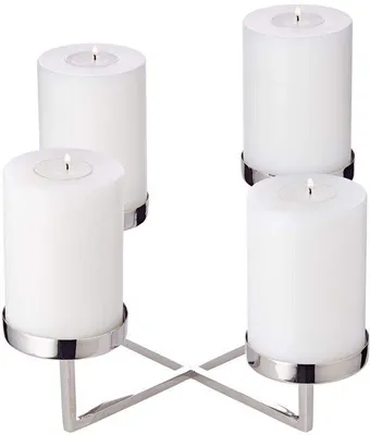 Produktbild von Ibenzoa® Eleganter silberner Adventskranz aus Edelstahl – 4 Kerzenhalter Ø8 cm, Gesamt Ø25 cm, H14 cm