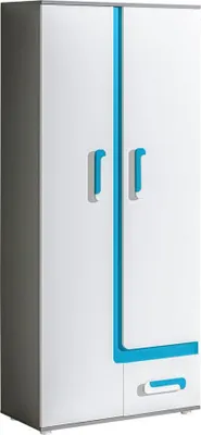 Produktbild von Jugendzimmer - Drehtürenschrank / Kleiderschrank Oskar 03, Farbe: Anthrazit / Weiß / Blau - 192 x 85 x 40 cm (H x B x T)