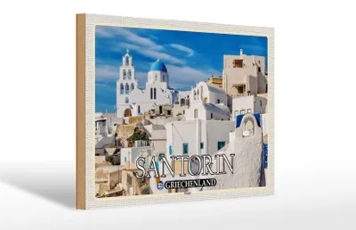 Produktbild von Holzschild Reise 30x20cm Santorin Griechenland Pyrgos Dorf