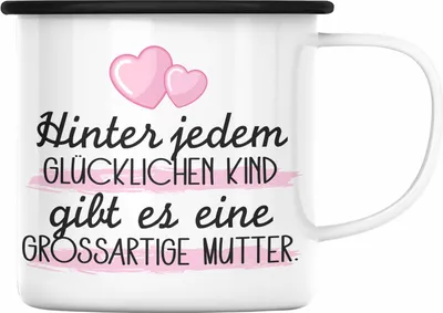 Produktbild von Trendation - Mama Emaille Tasse Geschenk für Mutter von Kinder Sohn Tochter Muttertag Muttertagsgeschenk Beste Mama Danke Weihnachten Geburtstag Lustig (Schwarz)