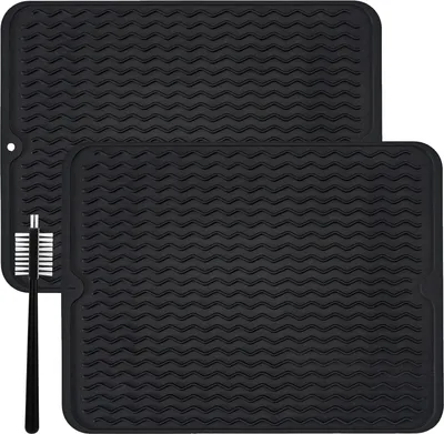 Produktbild von Siliconen Abtropfmatte Set von 2 mit Reinigungsbürste, 40 x 30 cm, Rutschfest und Hitzebeständig