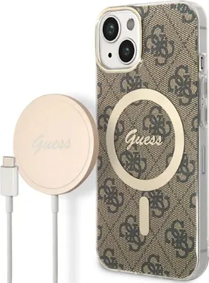 Obrázek produktu pro Guess Set Magsafe Nabíječka + Pouzdro Pro Iphone 14 6.1 Hnědé 4G Print (Gubpp14Sh4Eacsw)