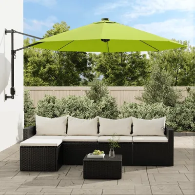 Productafbeelding van De Living Store wandzonneparasol met LED-verlichting, appelgroen, 290 cm