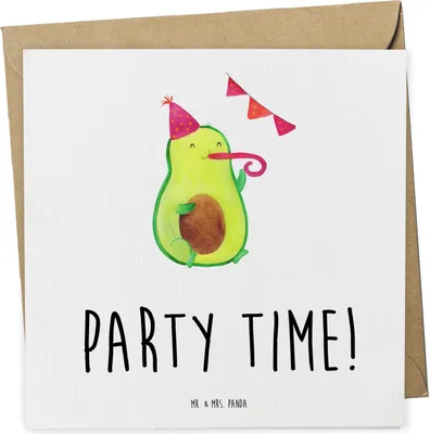 Produktbild von Mr. & Mrs. Panda Grußkarte Avocado Party Zeit - Weiß - Geschenk, Happy Birthday, faltkarte, Feier, Glückwunschkarte, Geburtstag, Klappkarte, Abifeier, anlasskarte
