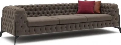 Produktbild von Casa Padrino Luxus Chesterfield Sofa Grau / Schwarz 269 x 91 x H. 62 cm - Wohnzimmer Sofa - Chesterfield Wohnzimmer Möbel