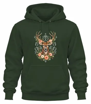 Obrázok produktu pre Elegantné tričko s motívom kvetinového venča, kožené nohavice, mikina s kapucňou s motívom jelenej, zelená farba, veľkosť S