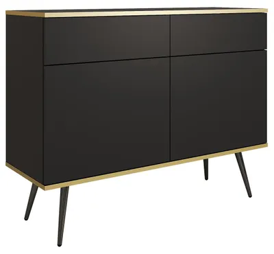 Produktbild von Wohnzimmer Kommode 107 cm breit in Schwarz, 2 Schubladen & schwarzen Füßen - OLOVO-160