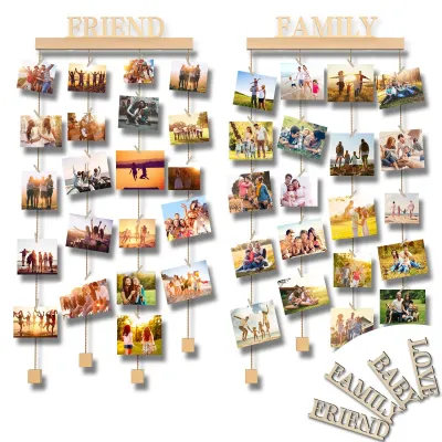 Imagen del producto de Juego de 2 marcos de fotos con clips de madera para decoración de paredes