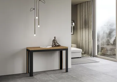 Productafbeelding van ITAMOBY - Uittrekbare eettafel 120/200x45/90 cm, serie Linea, blad in natuurlijke eikenhout, onderstel in antraciet