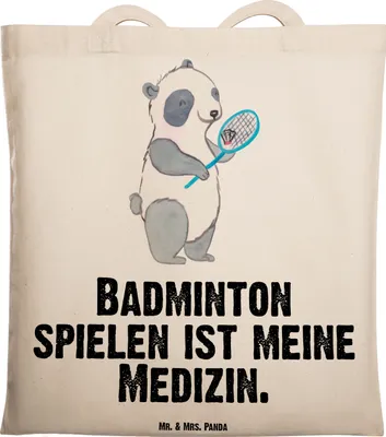Produktbild von Mr. & Mrs. Panda Tote Bag Panda Badminton  - Transparent - Geschenk, Stoffbeutel, Einkaufstüte, Beutel, Tasche, Büchertasche, spielen