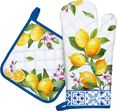 Imagen del producto de Guantes de horno y agarraderas, 100% algodón, resistentes al calor, juego de 2 piezas, para la cocina