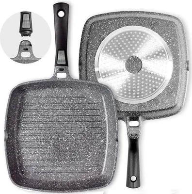 Image de Poêle à griller en matériau antiadhésif, lavable au lave-vaisselle - 28 cm - sans  - avec poignée amovible