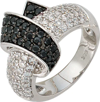 Produktbild von Ring Zirkoniaring schwarz weiß 925 Silber Echtsilber Fingerschmuck Damen Innenumfang 56mm  Ø17.8mm