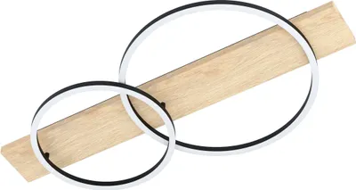 Produktbild von EGLO LED Deckenleuchte Boyal, 2 flammige Deckenlampe aus Holz, Metall, Kunststoff, Wohnzimmerlampe in Natur, Schwarz, Weiß, warmweiß, L 78 cm