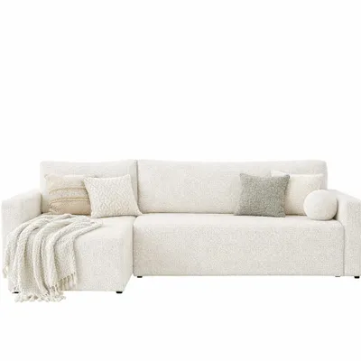 Image de Canapé d'angle Sofello BALTON – Design élégant et fonctionnel, fonction couchage et coffre de rangement spacieux, coussins ronds S, surface de couchage 191–200 cm
