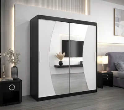 Produktbild von Kleiderschrank mit Schiebetüren IZABELA - 180 cm, schwarz/weiß