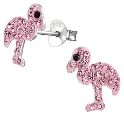 Produktbild von Kinderohrstecker: Silber Ohrringe für Mädchen und Damen „Kristall Flamingo“