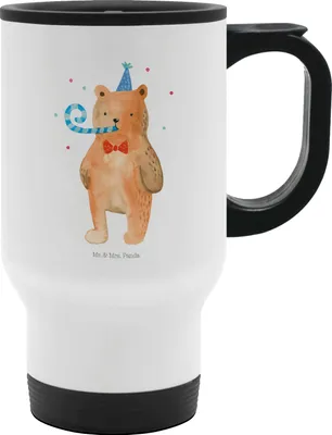 Produktbild von Mr. & Mrs. Panda To-Go-Becher Bär Geburtstag - Weiß - Geschenk, Happy Birthday, thermosbecher, Kaffeebecher To Go, Glückwunsch, Teddy, Alles Gute, edelstahl isolierbecher