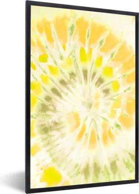 Produktbild von MuchoWow® Gerahmtes Poster Krawattenfärbung - Gelb - Orange 40x60 cm - Poster mit Schwarzem Bilderrahmen Wandposter Rahmen Foto Bilder - Papierdruck - Wandbilder