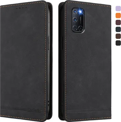 Produktbild von Hülle für Oppo A72 / A92 / A72 4G, Retro Kunstleder Ständer Klapphülle mit Kartenfächer und Magnetische Schwarz