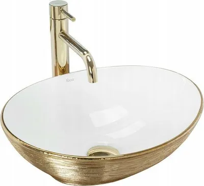 Produktbild von Waschbecken Waschplatz Keramik Aufsatzwaschen Waschtisch Keramikspüle Gold Weiß 41x34,5x15cm