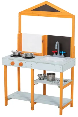 Productafbeelding van AIYAPLAY Modderkeuken, kinderspeelkeuken, buiten, hout, met fornuis, afneembare spoelbak