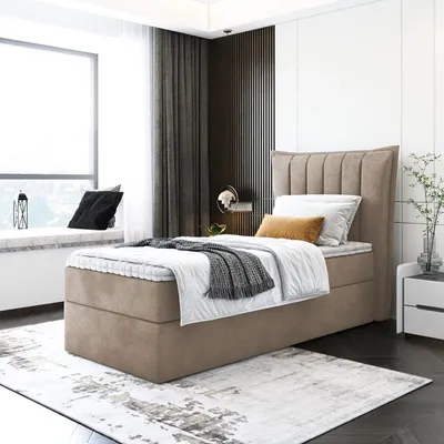 Produktbild von Boxspringbett LUNA MINI OHNE TOPPER , Einzelbett, Stauraum, Schlafzimmer, Polsterbett, 80x200 cm. (Cappuccino - Itaka 48)