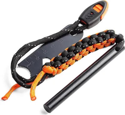 Produktbild von Feuerstahl mit Holzgriff, Outdoor Survival Werkzeug Set, Feuerstein, Magnesium Feueranzünder, Notfall Pfeife