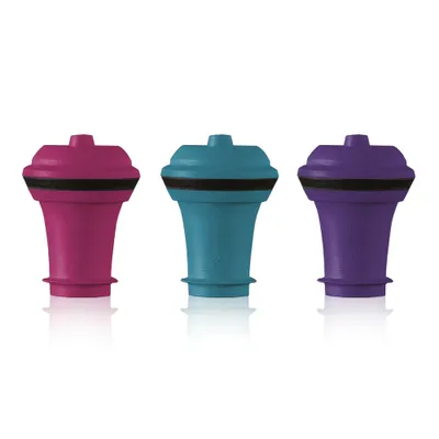 Image de Set de bouchons Vacu Vin pour bouteilles - multicolore, set de 3 pièces