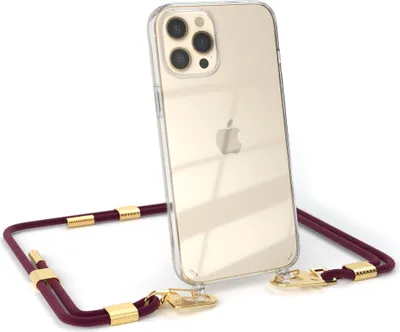 Produktbild von EAZY CASE Handykette für Apple iPhone 12 Pro Max, Transparente Silikonhülle mit Band, Clear Case, abnehmbar in  Rot