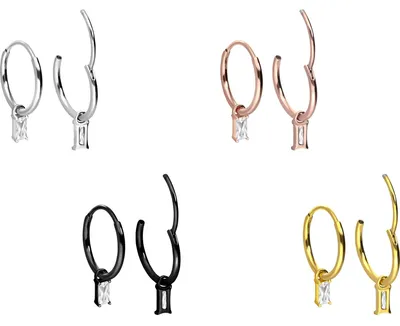 Produktbild von Chirurgenstahl Ohrclicker Creolen KRISTALLRECHTECK Silber Innendurchmesser: 10 mm