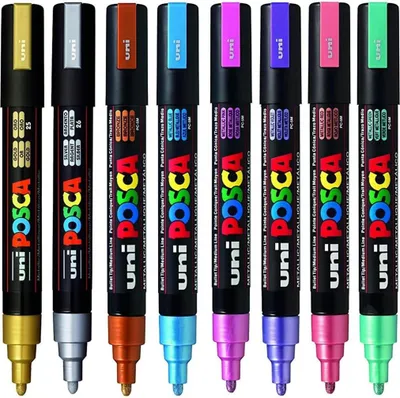 Produktbild von Uni Paint Posca PC-5M, Satz mit 8 Stück, metallisch, 1,8-2,5 mm