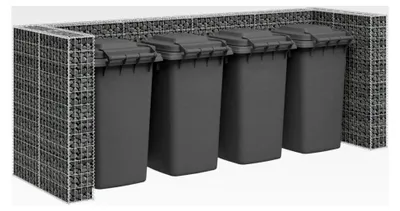 Produktbild von Gabionenwand und Mülltonnenbox für 4 Tonnen, Steinkorb-Gabionenverkleidung 320×100×120 cm