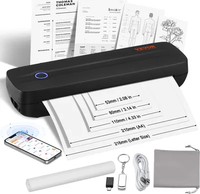 Produktbild von VEVOR mobilná tlačiareň prenosná termálna tlačiareň Bluetooth bez atramentu, termálny papier A4 A5 kompatibilný so systémom iOS/Android/notebookom, 203 DPI čierna