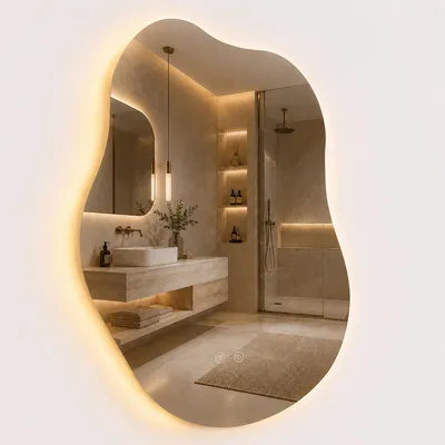 Productafbeelding van Relaxdays Badspiegel Welle, 80x52 cm, dimbare LED-spiegel, 3 lichtstanden, anti-condens, IP44, spiegel voor de badkamer, glas