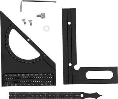 Obrázek produktu pro 3D úhloměr pro zpracování dřeva, polokruhový trojúhelníkový úhloměr, víceúhlový měřicí úhel, nastavitelný v rozmezí 0–180 stupňů, černý