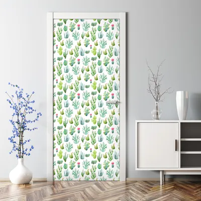 Produktbild von Dekorative Aufkleber Türtapete selbstklebend Tattoo Klebefolie Winzige Kakteen 77 x 200 cm