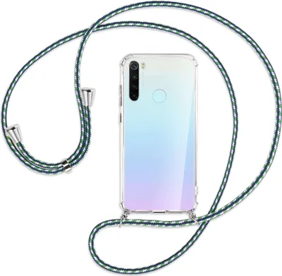 Produktbild von Handykette Backcover-Schutzhülle mit Band (Metall silberfarben) für Xiaomi Redmi Note 8 - grün/blau/weiß