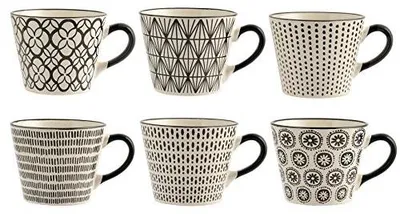 Produktbild von H&H Vhera 6er-Set Jumbobecher, Steingut, Weiß/Schwarz, 340 ml