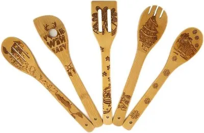 Immagine prodotto di Set di cucchiai da cucina in legno con motivo bruciato