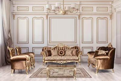 Produktbild von Goldene Samt Couch Set Chesterfield Sofagarnitur Sofa Möbel Holz 5tlg