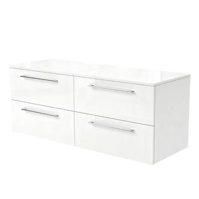Produktbild von Waschbeckenunterschrank ONE 4 große Schubladen Weiß Hochglanz 120x50x46 hängend Badmöbel Badezimmer Badezimmermöbel