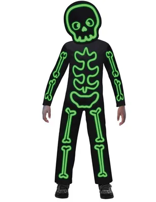 Immagine prodotto di Costume da scheletro fosforescente per bambini, costume di Halloween nero e verde