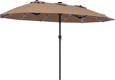 Produktbild von KOMFOTTEU 470 cm Doppel-Sonnenschirm XXL mit 144 LED Beleuchtung, braun