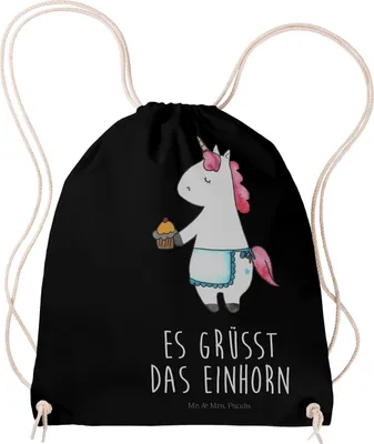 Produktbild von Mr. & Mrs. Panda Stoffbeutel Einhorn Muffin - Schwarz - Geschenk, festivalbeutel, Unicorn, Jutebeutel, wander rucksack, Kekse, mit kordel, Sportbeutel, Geburtstag
