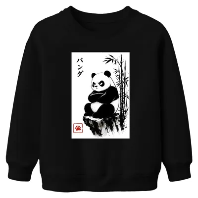 Immagine prodotto di Felpa con cappuccio per bambini, motivo panda, stile giapponese, con bambù, ispirata agli anni 2000, tecnica sumi-e, anime, colore nero, taglia 140