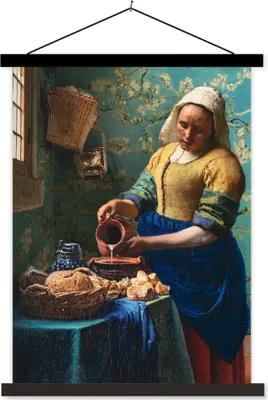 Produktbild von MuchoWow® Textilposter Milchmädchen - Mandelblüte - Van Gogh - Vermeer - Gemälde - Alte Meister 60x80 cm mit schwarzem Rahmen - Plakathalter