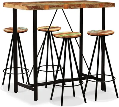Produktbild von Rustikales 5-teiliges Bar-Set aus massivem Altholz für Küche und Esszimmer