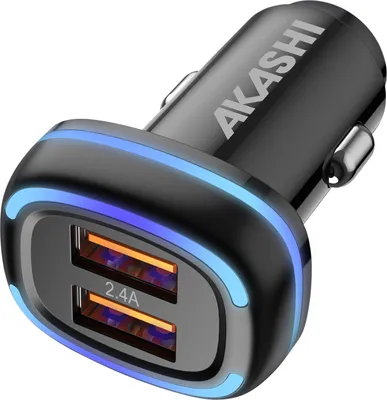 Produktbild von Akashi, Autoladegerät Doppel USB 2,4A LED Schnellladen, Schwarz
